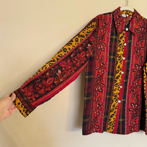 Vintage Silk Blouse Cheetah Floral Animal Print Size 8 MADE KOREA - Picture 6 of 15